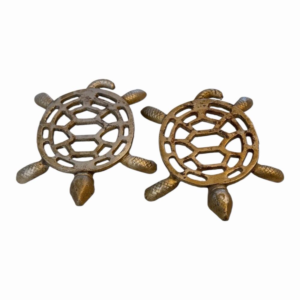 Vintage 2 Brass Turtle Trivets or Plant Stand decor collectible 5.5"x7"